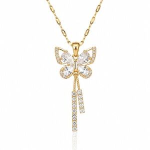 Elegant Gold Butterfly Pendant Necklace with Clear Crystals